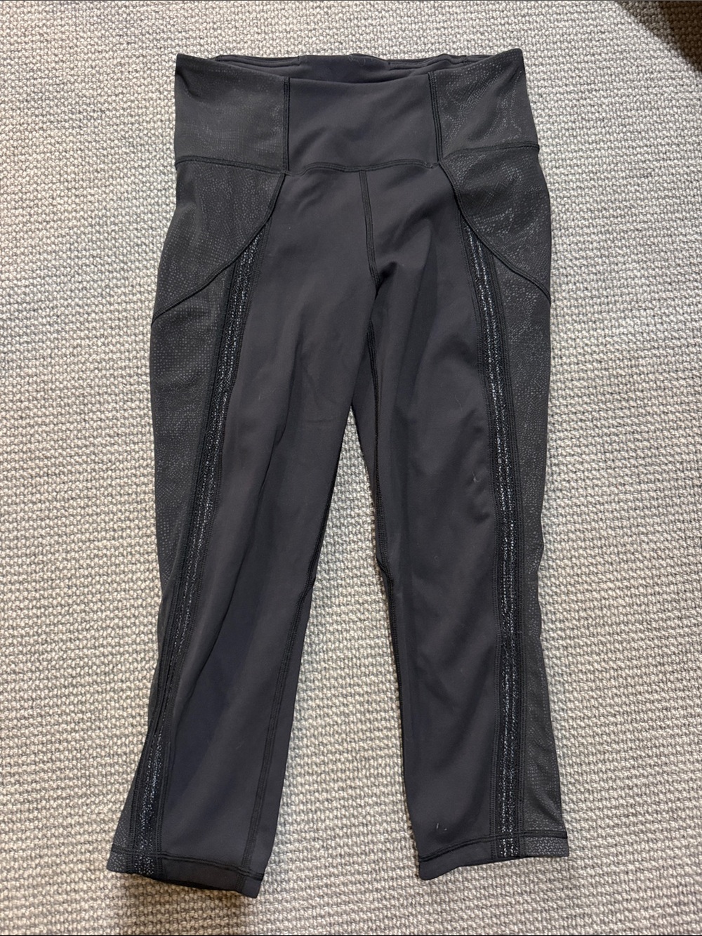 lululemon athletica Black Capri Leggings with Mesh Side Panels